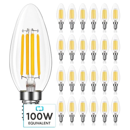B11 LED Light Bulbs 7W (100W Equivalent) 800LM 2700K Warm White Dimmable E12 Candelabra Base 24-Pack